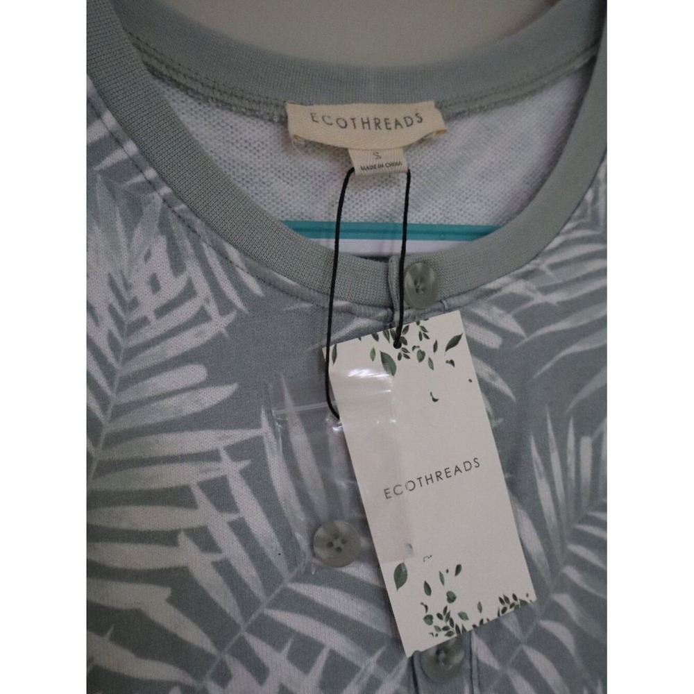 Tropical Summer Beach EcoThreads Romper S Sage Green Palm Leaf Henley Boho - Picture 9 of 10